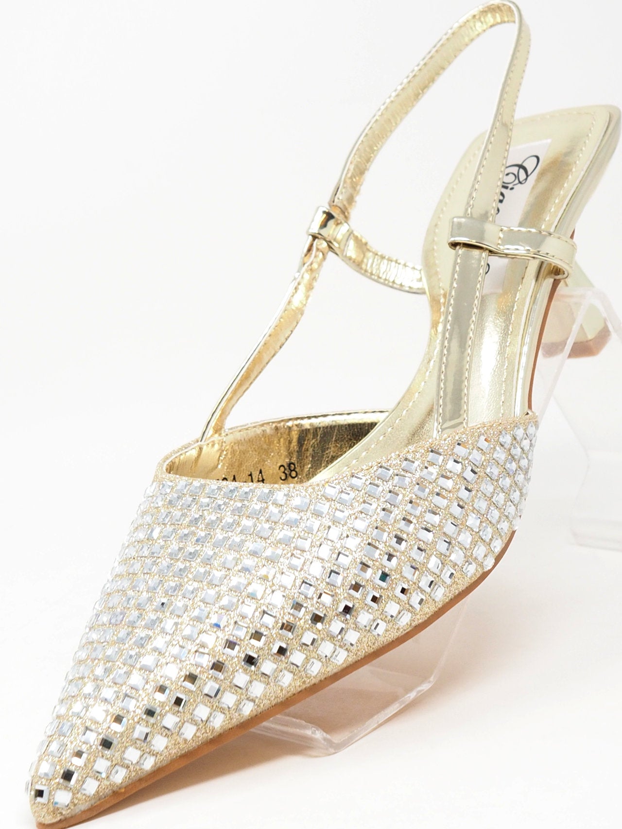 Slingback con strass e tacco basso