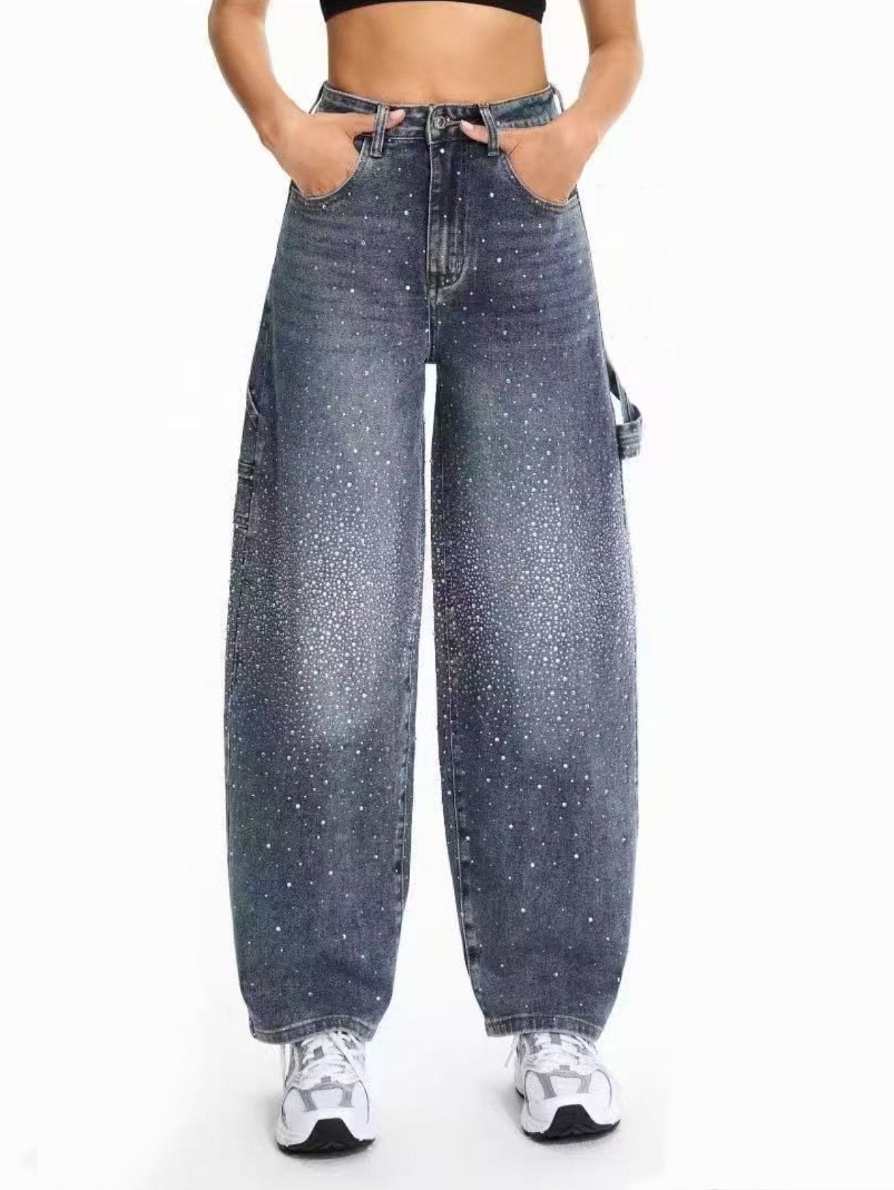 Jeans carpenter con strass - mom fit