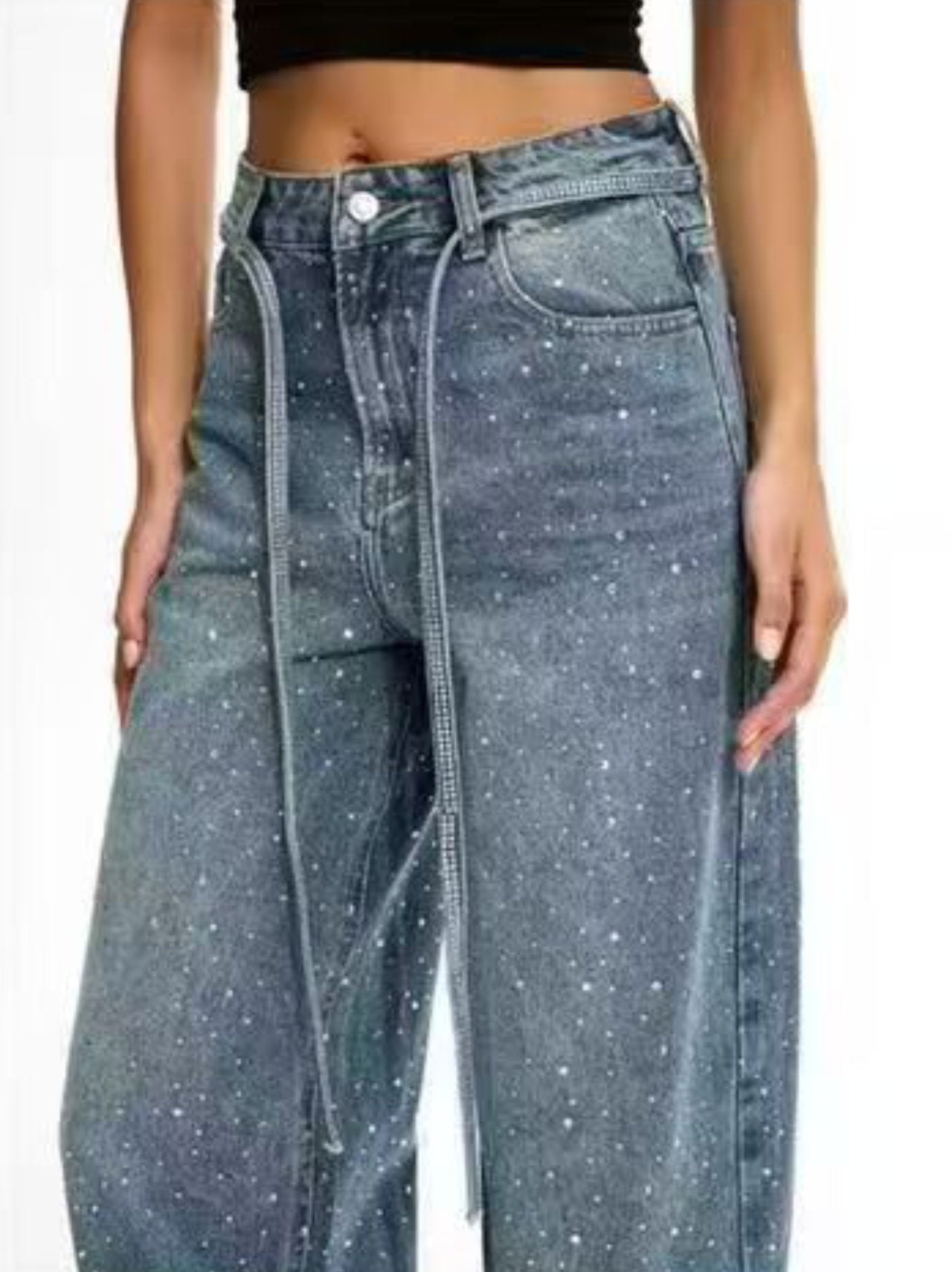 Jeans con strass e cinta - mom fit