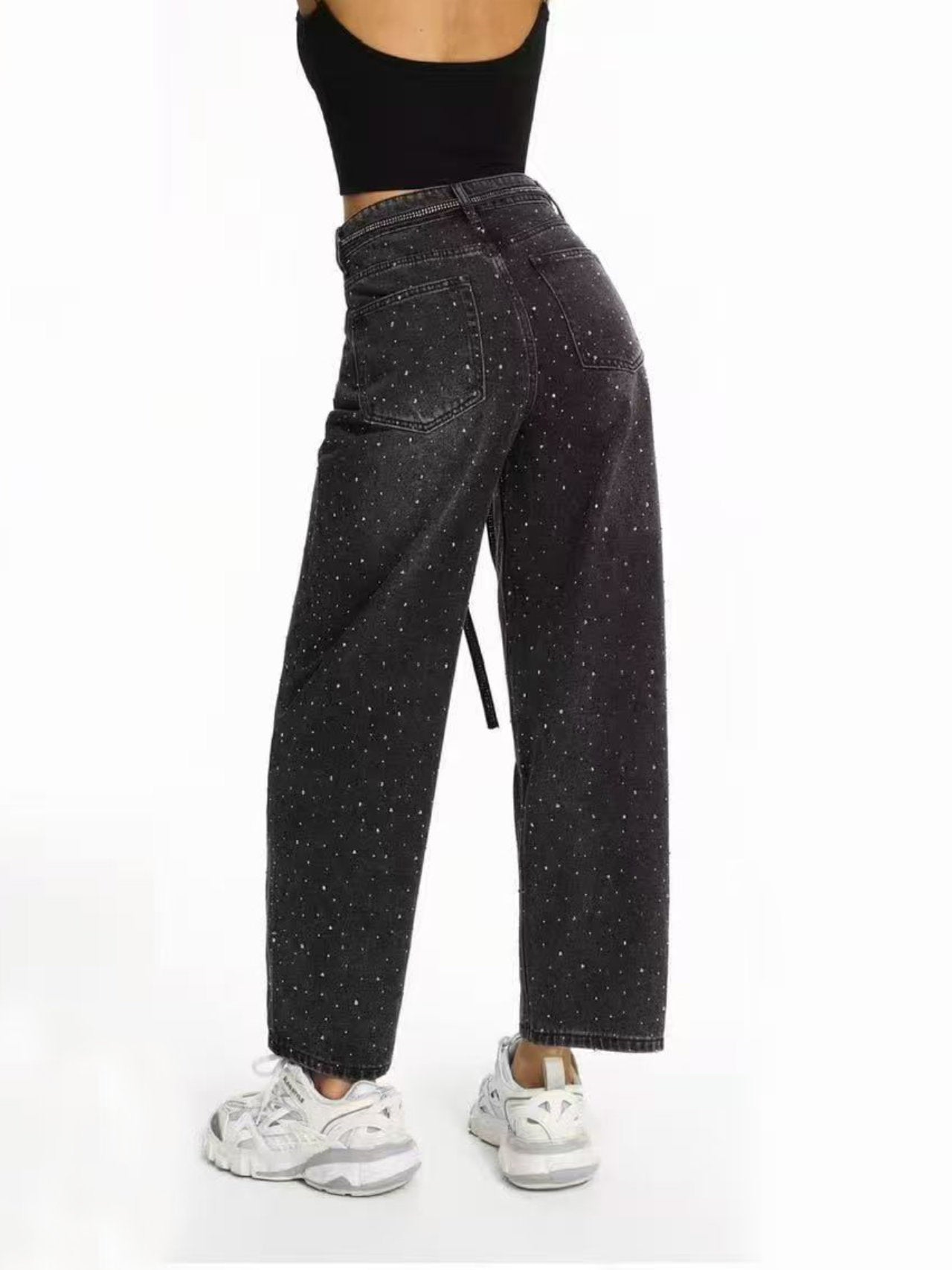 Jeans con strass e cinta - mom fit