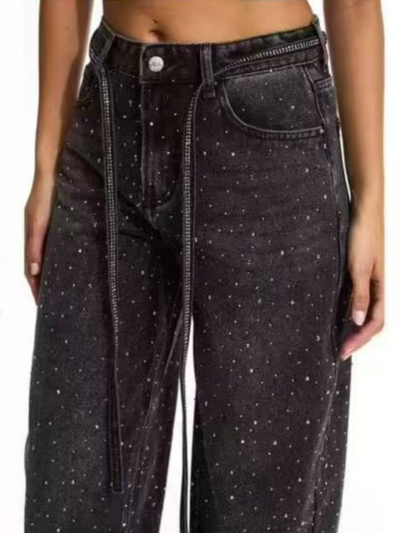 Jeans con strass e cinta - mom fit