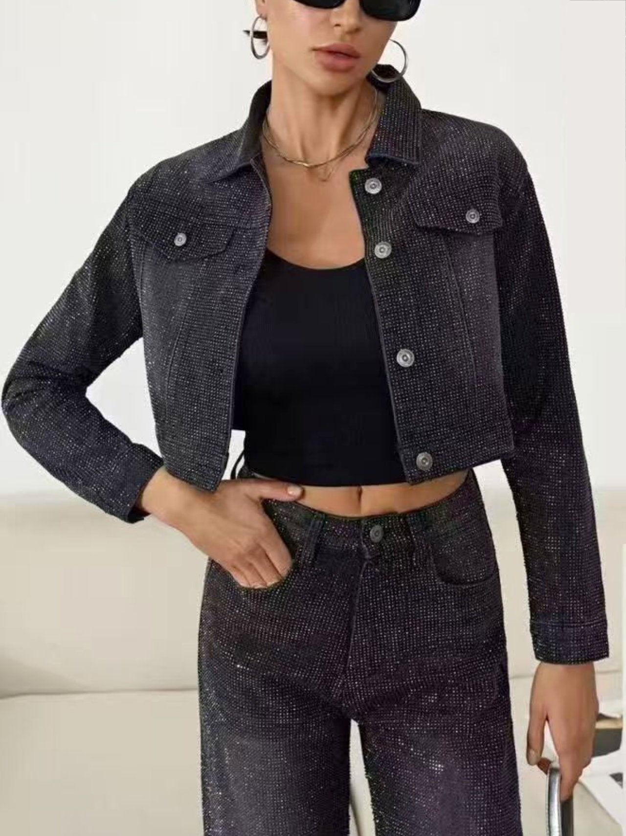 Giacca jeans con strass
