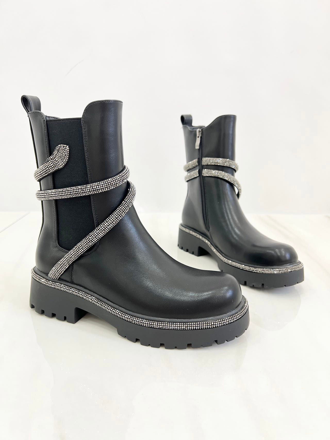 Stivaletti Selena Scarpe Anfibi Bassi Anfibi Con Strass – New Line