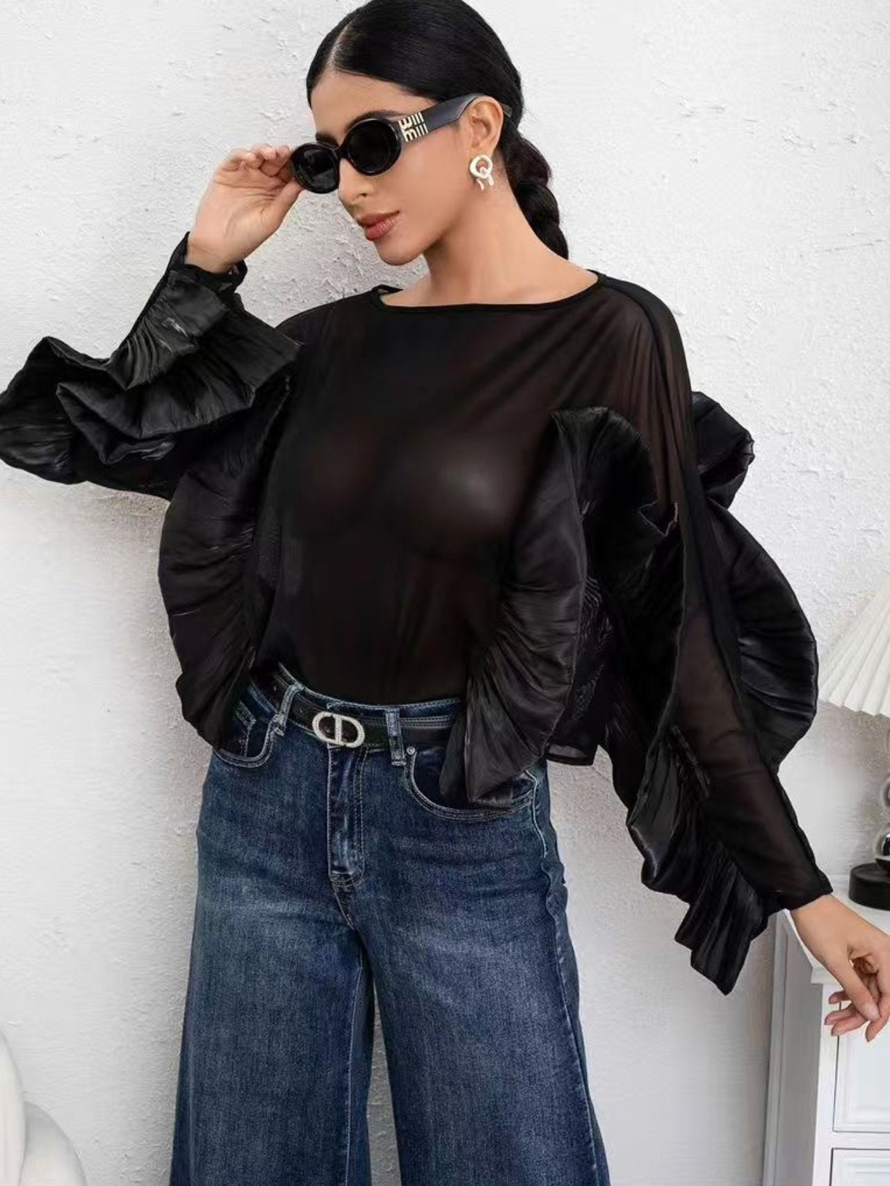 Maglia in tulle con volant