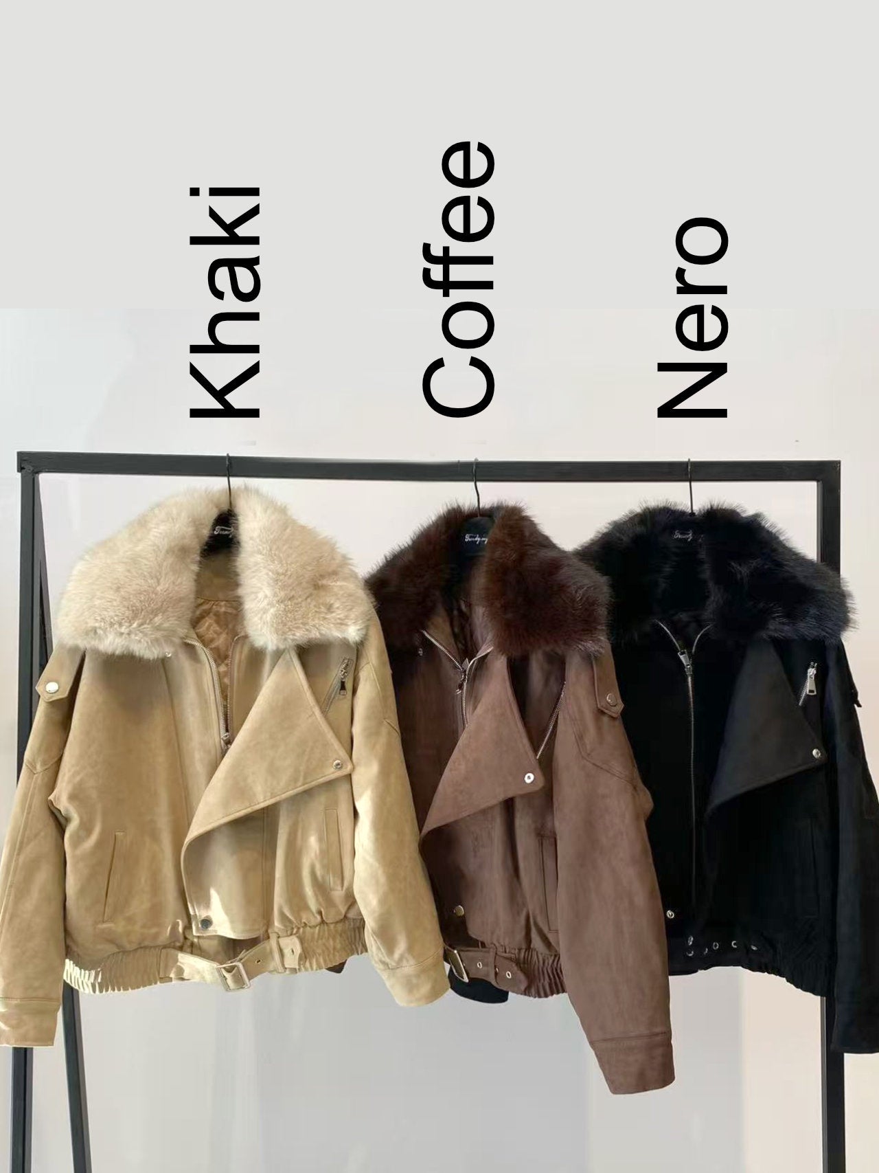 Giubbino scamosciato con collo in pelliccia