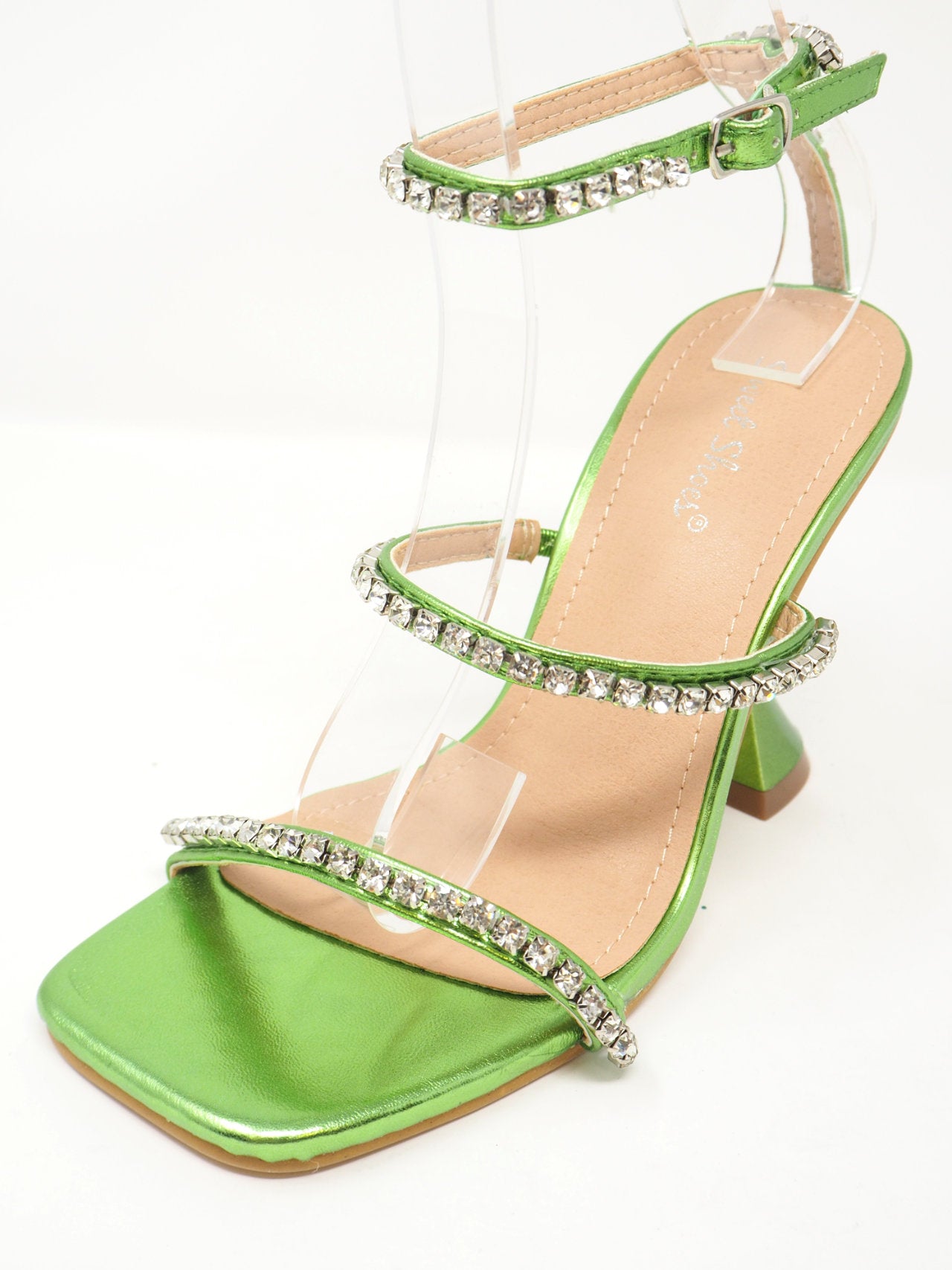 Sandali con strass e tacco a rocchetto