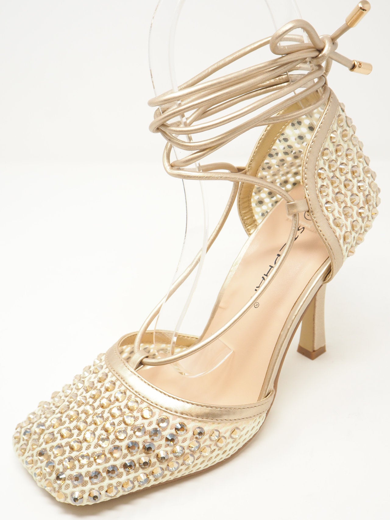 Décolleté con punta quadrata strass e lacci