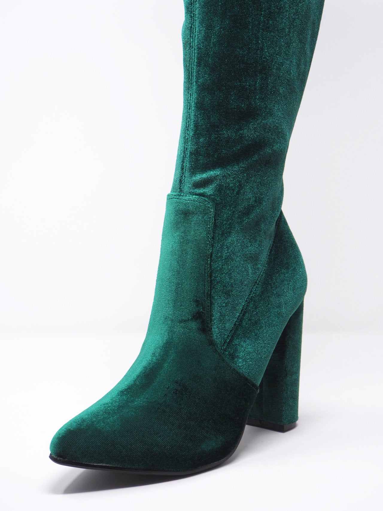 Stivali alti velluto con tacco grosso