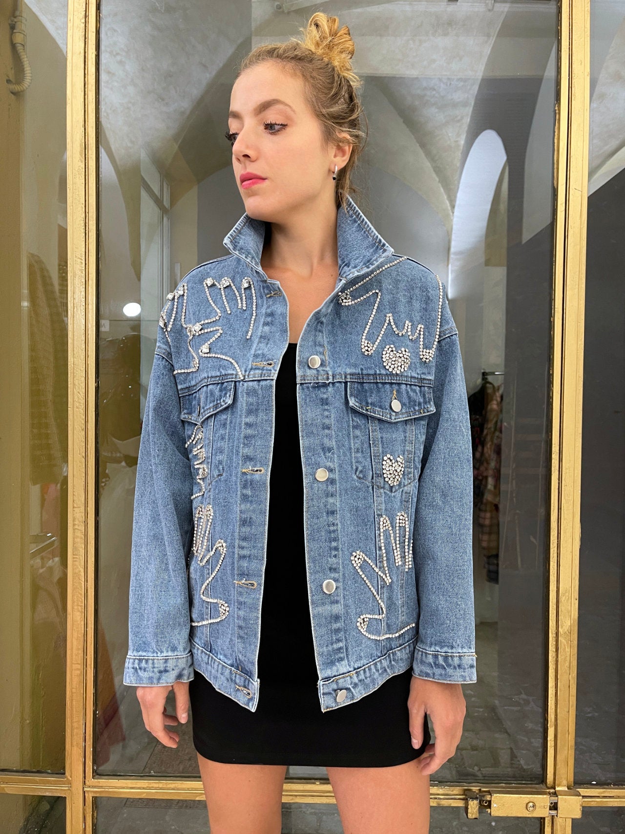 Giacca di jeans con fantasia strass -Giacca-59.90-New Line