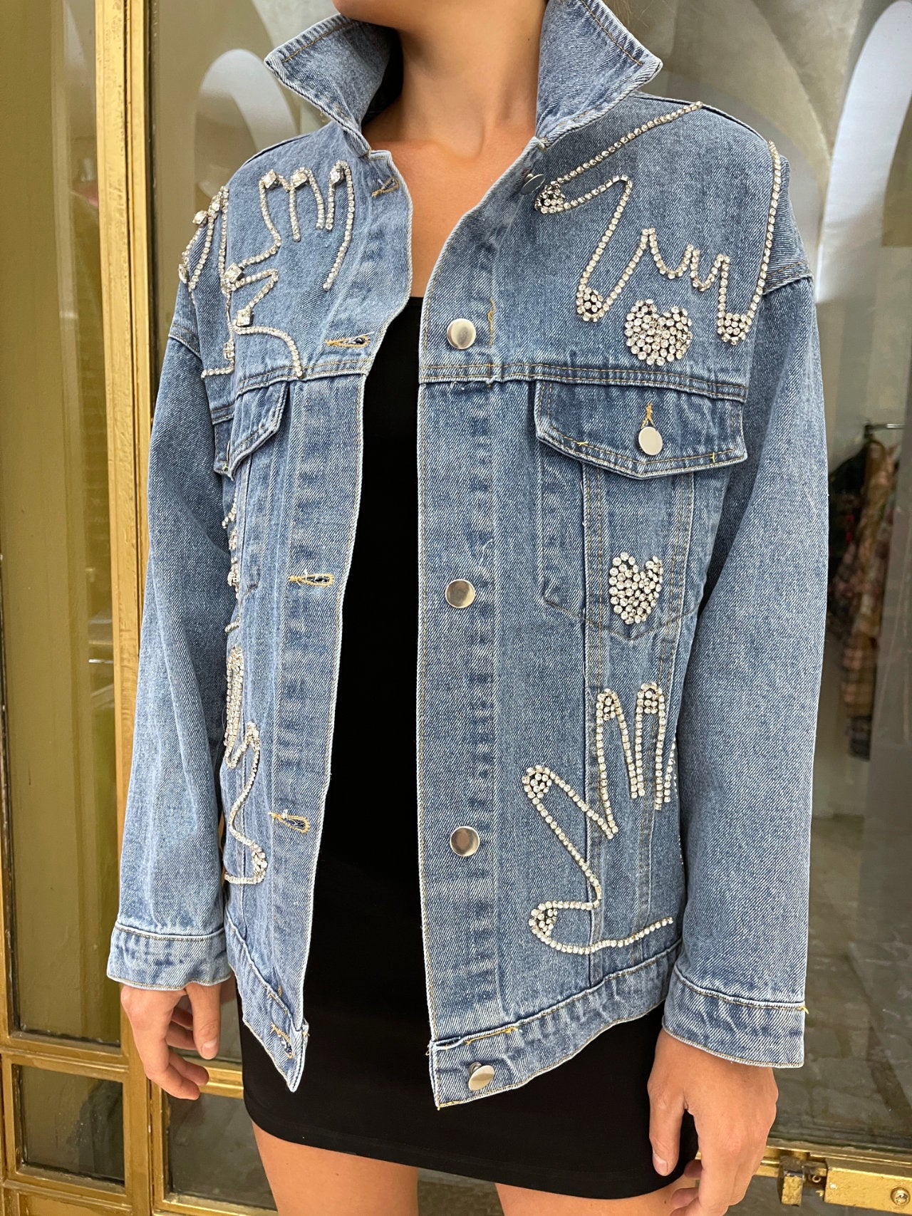 Giacca di jeans con fantasia strass -Giacca-59.90-New Line