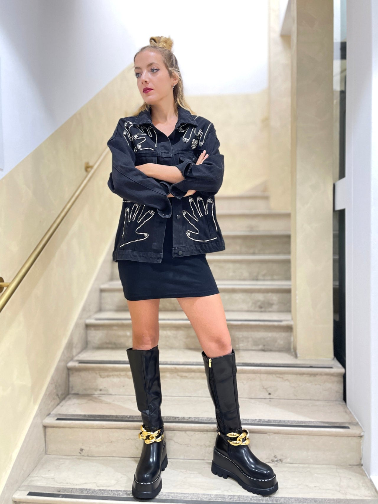 Giacca di jeans con fantasia strass -Giacca-59.90-New Line