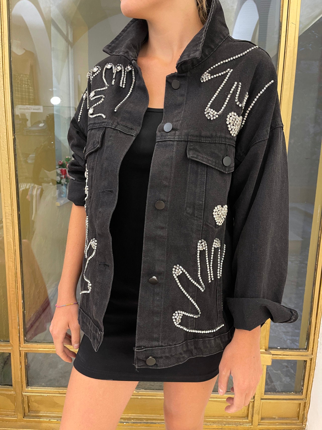 Giacca di jeans con fantasia strass -Giacca-59.90-New Line