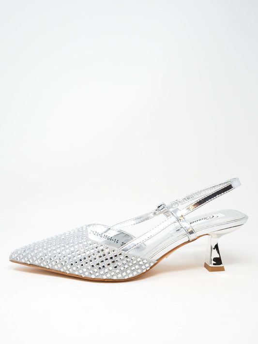 Slingback con strass e tacco basso