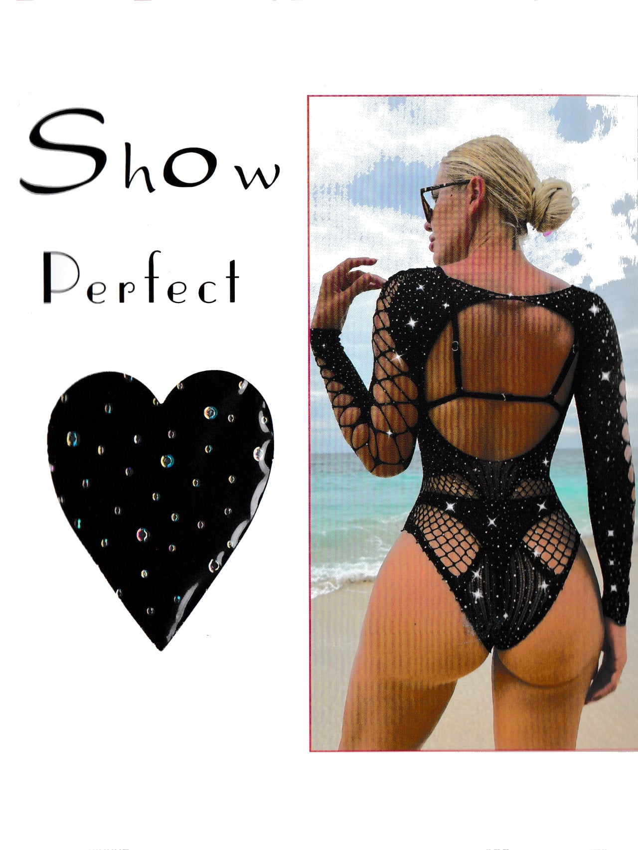GORGLITTER Body Donna Maniche Lunghe In Rete Con Strass – Elegante, Scollo Alto, Leggermente Elastico, Taglie S-XL