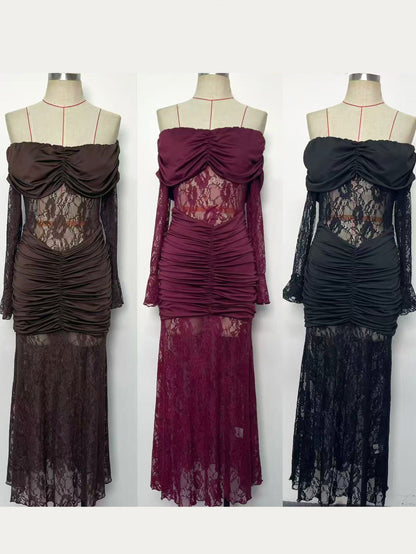 Vestito in pizzo macramè a barchetta