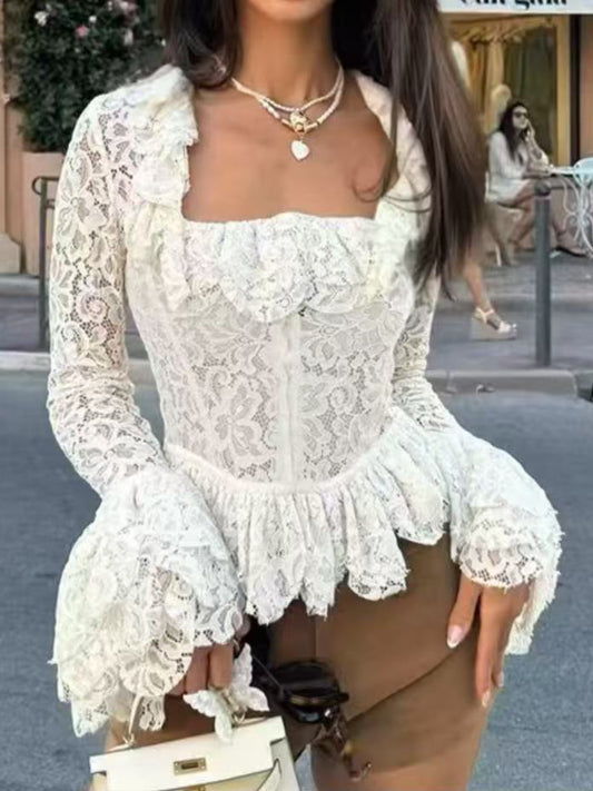 Maglia con balze in pizzo