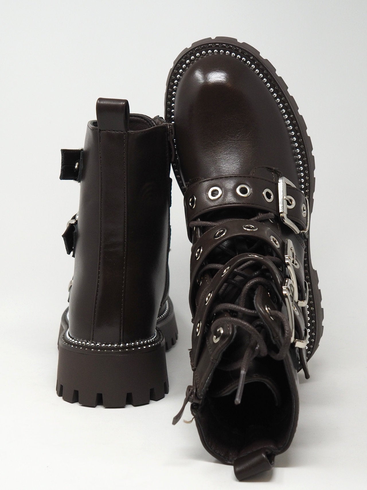 Anfibi Stivaletto Fibbie E Borchie Stivali Anfibi Bassi Con