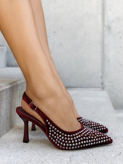 Slingback in velluto con strass