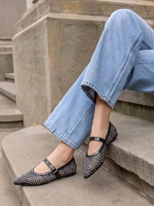 Ballerine a punta con strass
