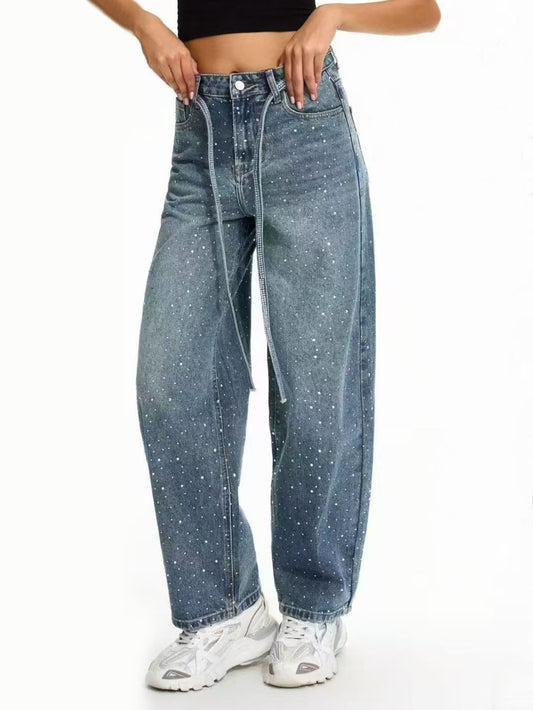 Jeans con strass e cinta - mom fit