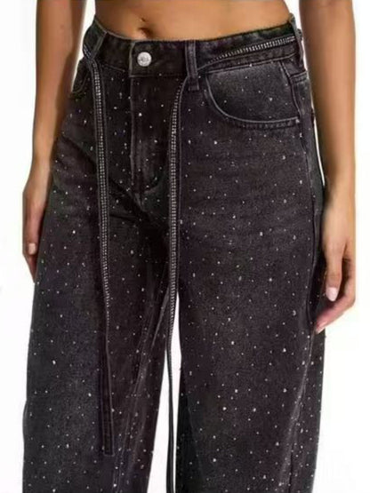 Jeans con strass e cinta - mom fit