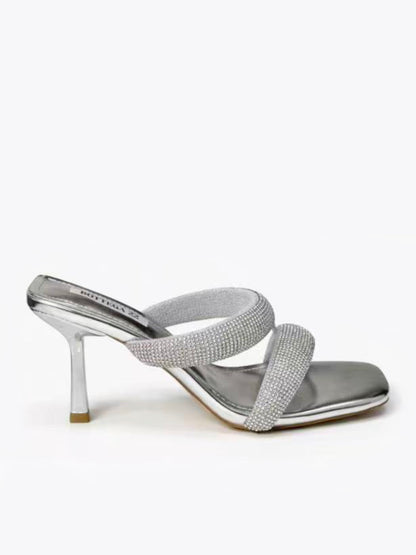 Ciabatte con strass e tacco medio
