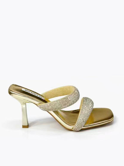 Ciabatte con strass e tacco medio