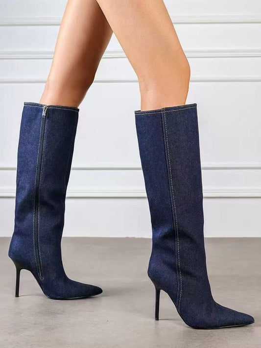 Stivali in jeans con tacco