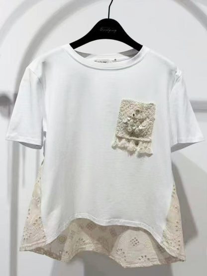 T-shirt con taschino uncinetto