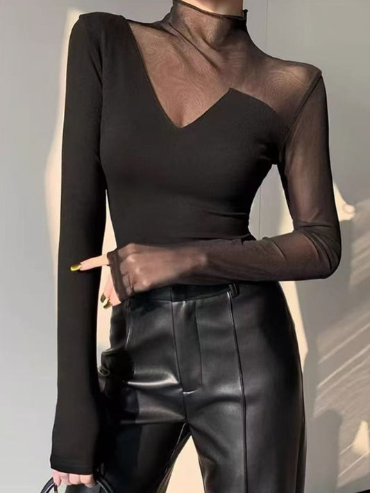 Maglia bi-tessuto con tulle
