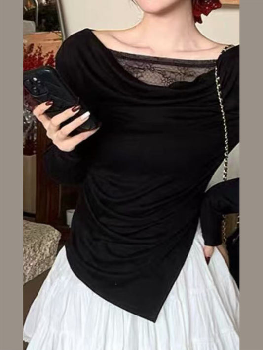 Maglia con scollo morbido in pizzo