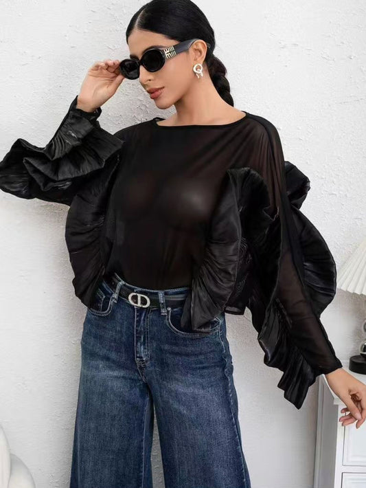 Maglia in tulle con volant