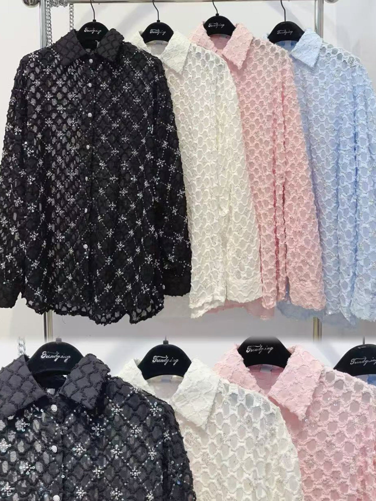 Camicia con rilievi e paillettes