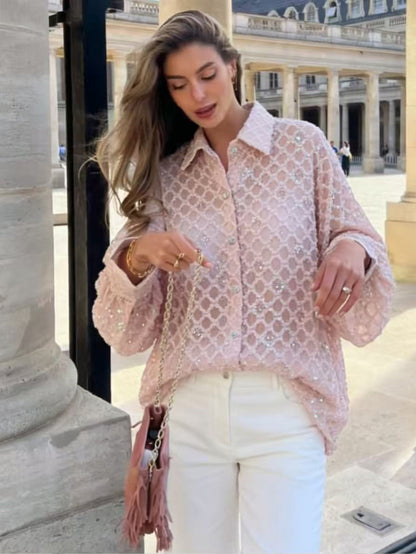 Camicia con rilievi e paillettes