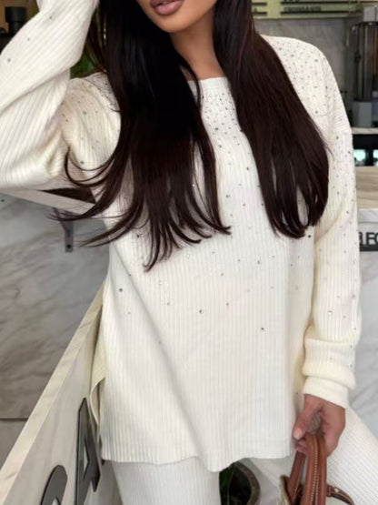 Completo maglia con strass e pantalone