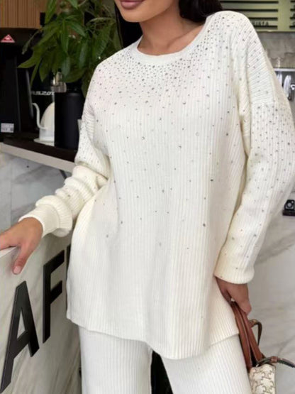 Completo maglia con strass e pantalone