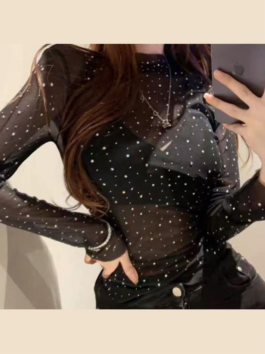 Lupetto in tulle con strass