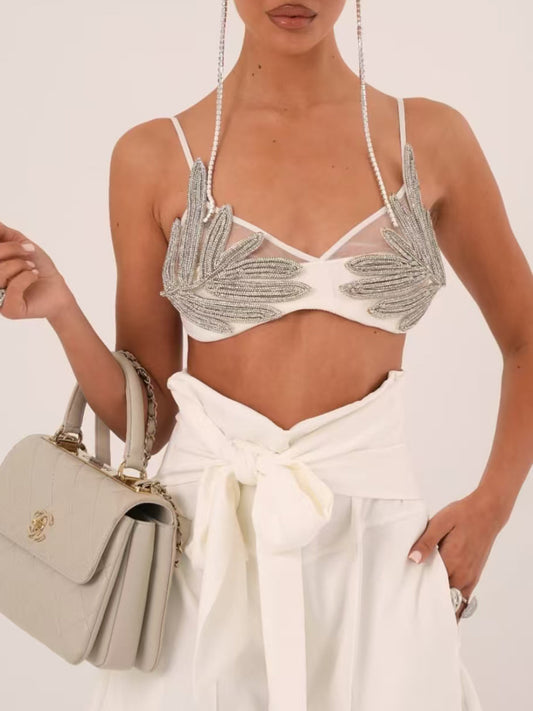 Top reggiseno di strass a forma di pianta