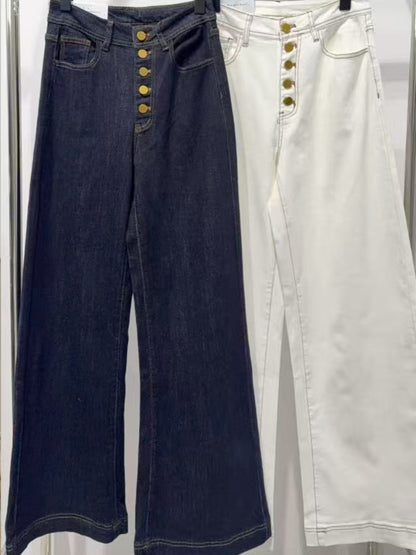 Jeans a palazzo con bottoni a vista