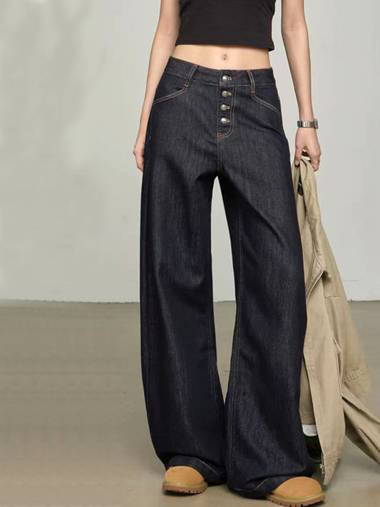 Jeans a palazzo con bottoni a vista