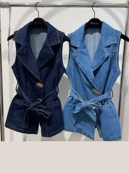 Gilet di jeans con cinta