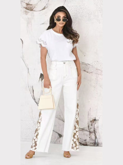 Jeans a palazzo ricamati