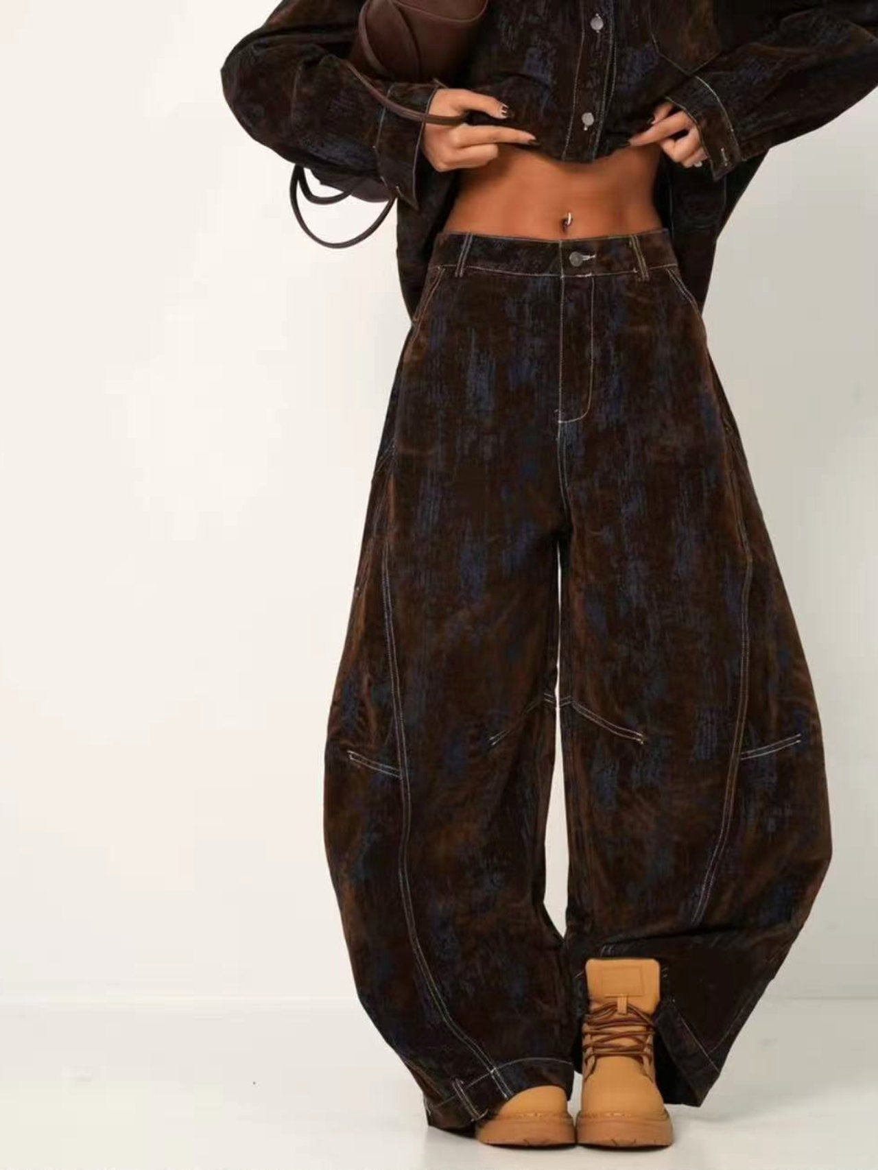 Jeans baggy con velluto