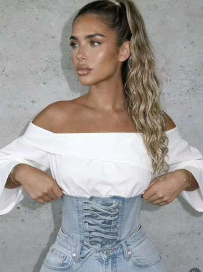 Camicetta con vita in jeans