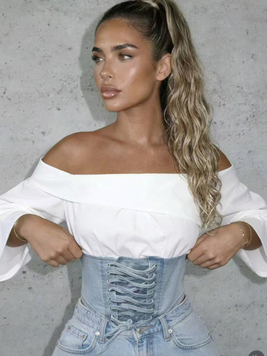 Camicetta con vita in jeans