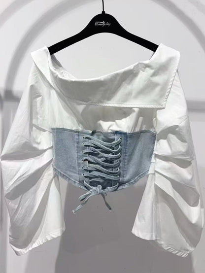 Camicetta con vita in jeans