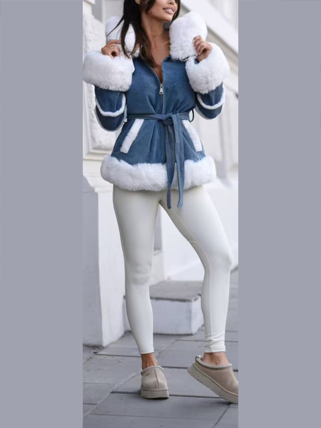 Giubbino jeans con cappuccio e pelliccia