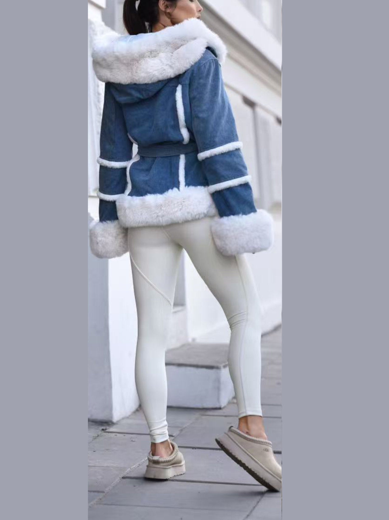 Giubbino jeans con cappuccio e pelliccia