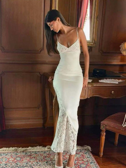 Vestito in raso con pizzo