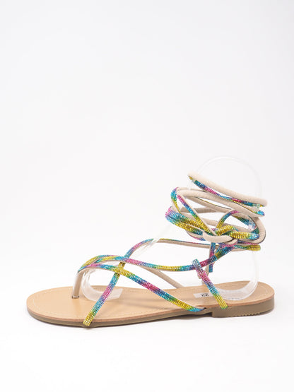 Sandali bassi con lacci strass